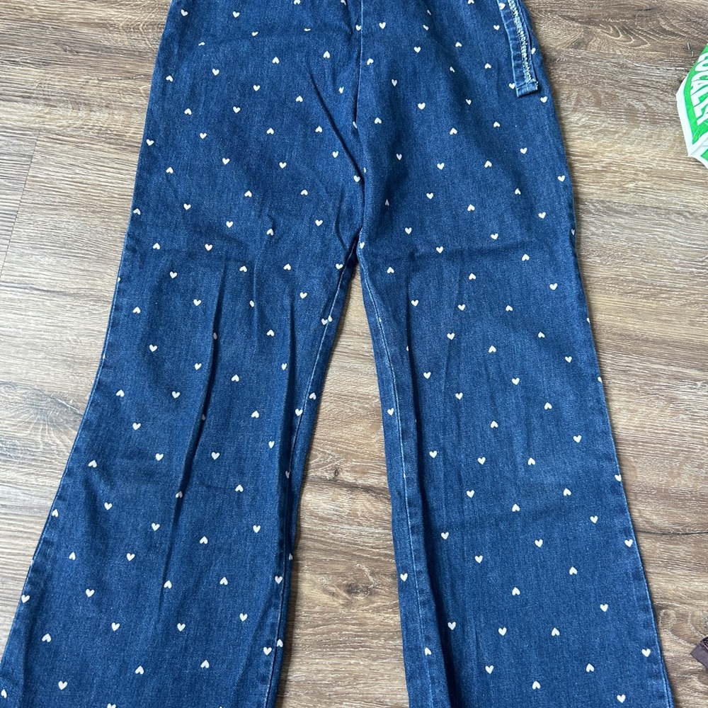 Blue Wide-Leg Jeans with Heart Pattern